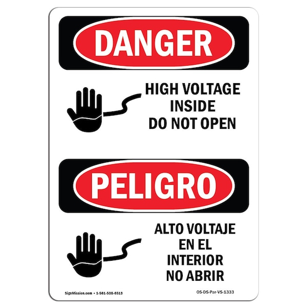 Safety Sign, OSHA, 24" Height, Rigid Plastic, High Voltage Inside Do Not Open Spanish